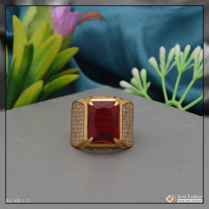 Red Stone With Diamond Best Quality Attractive Design Gold