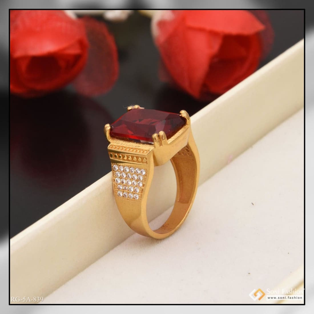 Red Stone with Diamond Best Quality Gold Plated Ring for Men - Style A839 –  Soni Fashion®