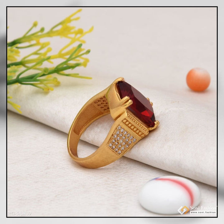 Red Stone With Diamond Best Quality Gold Plated Ring