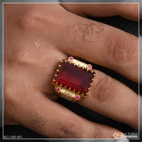 Red Stone With Diamond Sophisticated Design Gold Plated