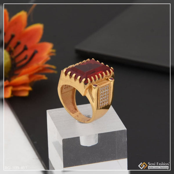 Red Stone With Diamond Sophisticated Design Gold Plated