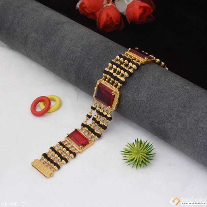 Red Stone Rudraksh With Diamond Funky Design Gold Plated