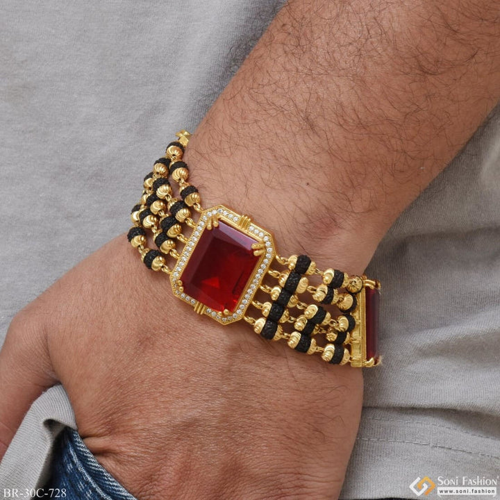 Red Stone Rudraksh With Diamond Funky Design Gold Plated