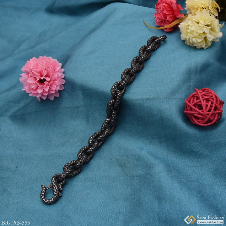 Metal chain bracelet with flowers - Ring Into Ring Fancy Design- B555