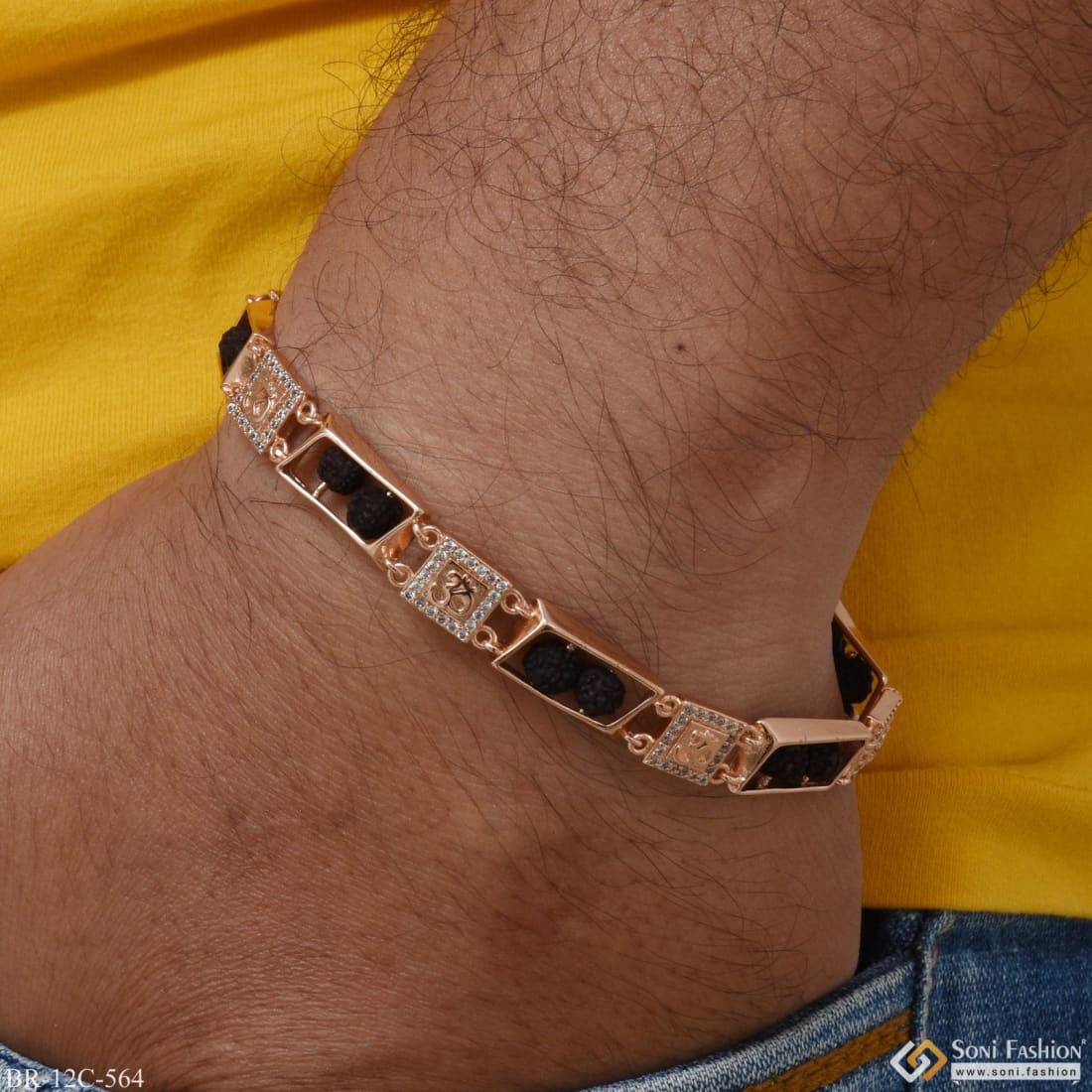 rose gold diamond traditional rudraksha bracelet style c564 soni fashion