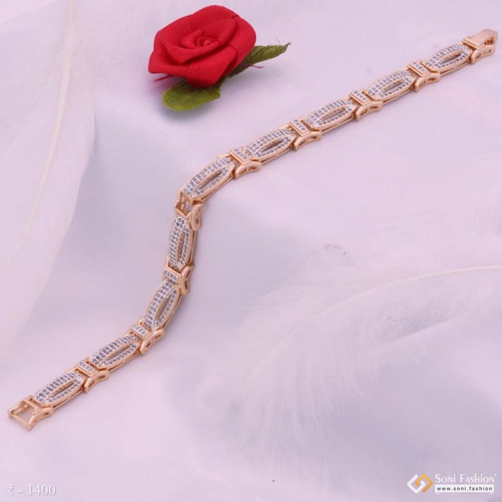 Rose gold imported ambrose bracelet with diamond and rhodium