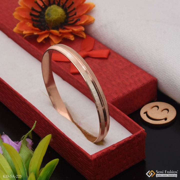 Rose Gold Line Border Punjabi Kada - Design For Men - 7mm -