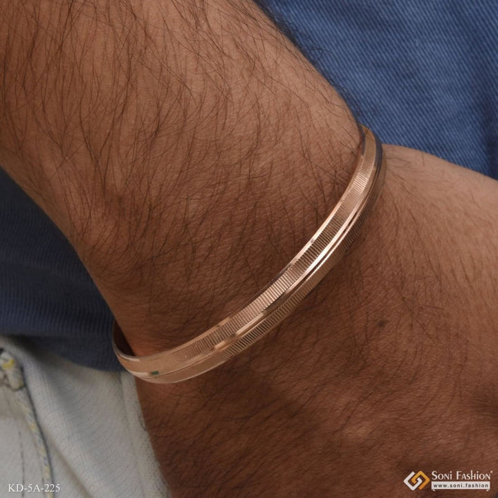 Rose Gold Line Border Punjabi Kada - Design For Men - 7mm -