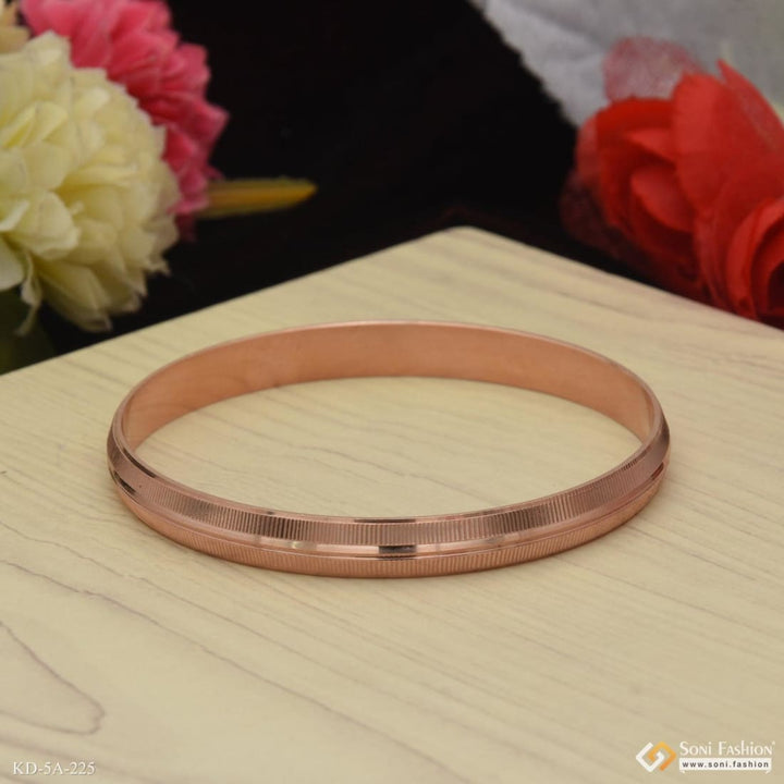 Rose Gold Line Border Punjabi Kada - Design For Men - 7mm -