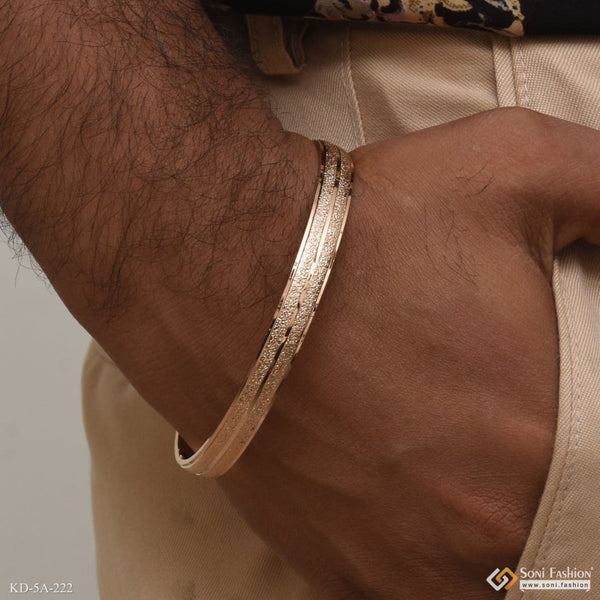 Rose gold double texture line punjabi kada - design for men