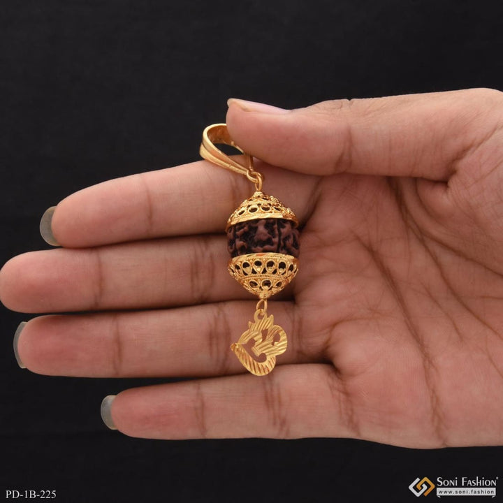 Om with big rudraksh best quality gold plated pendant for