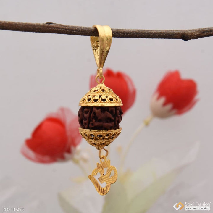 Om with big rudraksh best quality gold plated pendant for