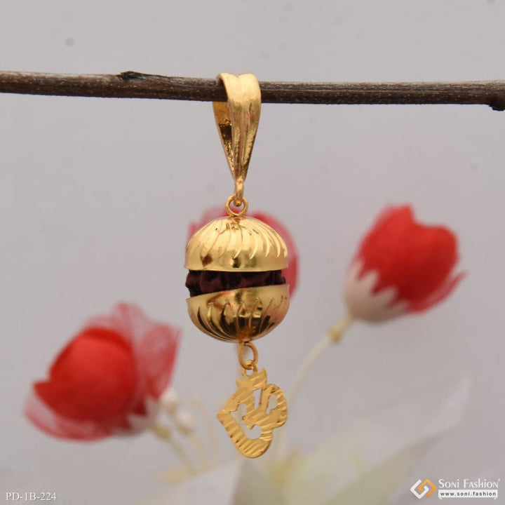 Om with big rudraksh fashionable design gold plated pendant