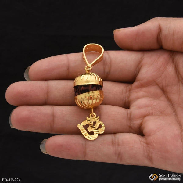 Om with big rudraksh fashionable design gold plated pendant