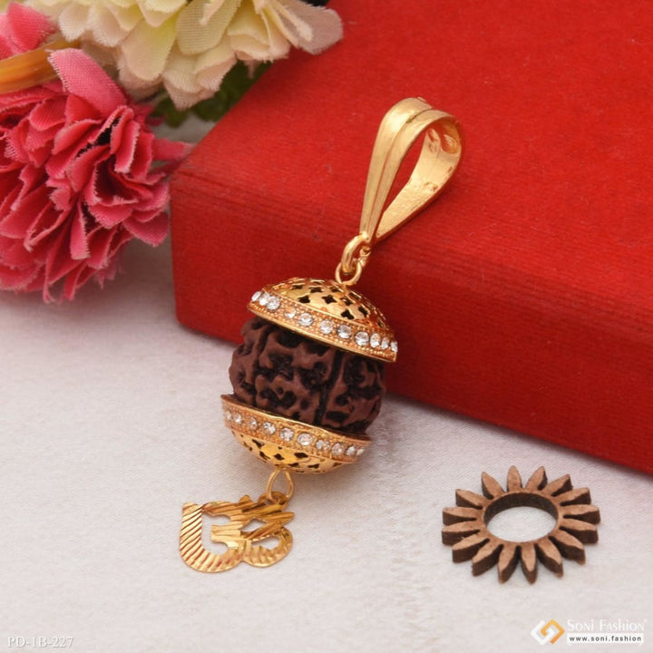 Om with big rudraksh fashionable design gold plated pendant