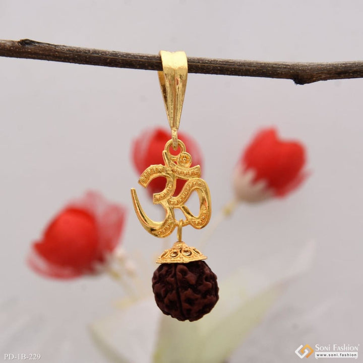 Rudraksh with om finely detailed design gold plated pendant