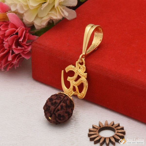 Rudraksh with om finely detailed design gold plated pendant