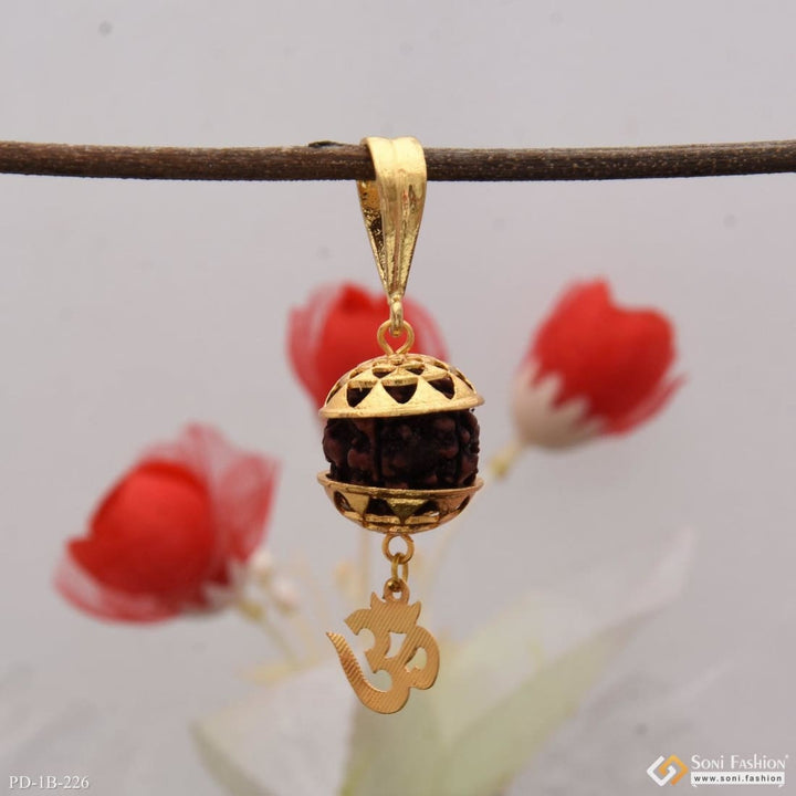 Om with big rudraksh glamorous design gold plated pendant