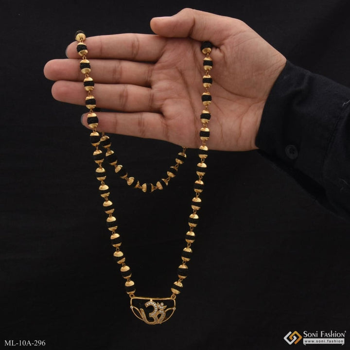 Rudraksha mala with om diamond pendant gold plated for men -