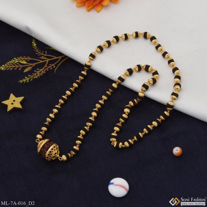 Rudraksha & Single Bead Mala Gold Plated For Men - Style