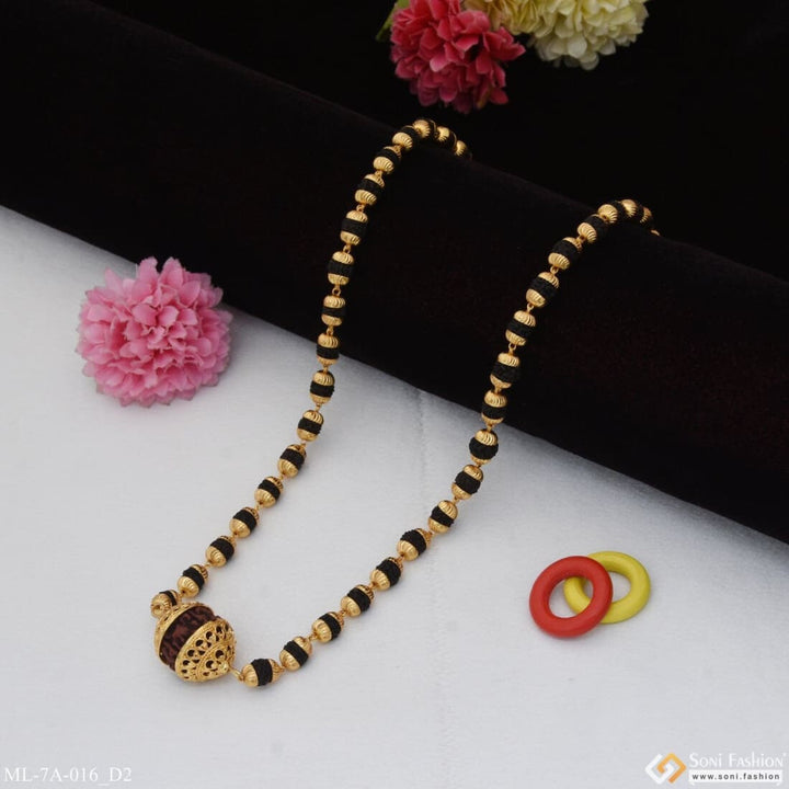 Rudraksha & Single Bead Mala Gold Plated For Men - Style