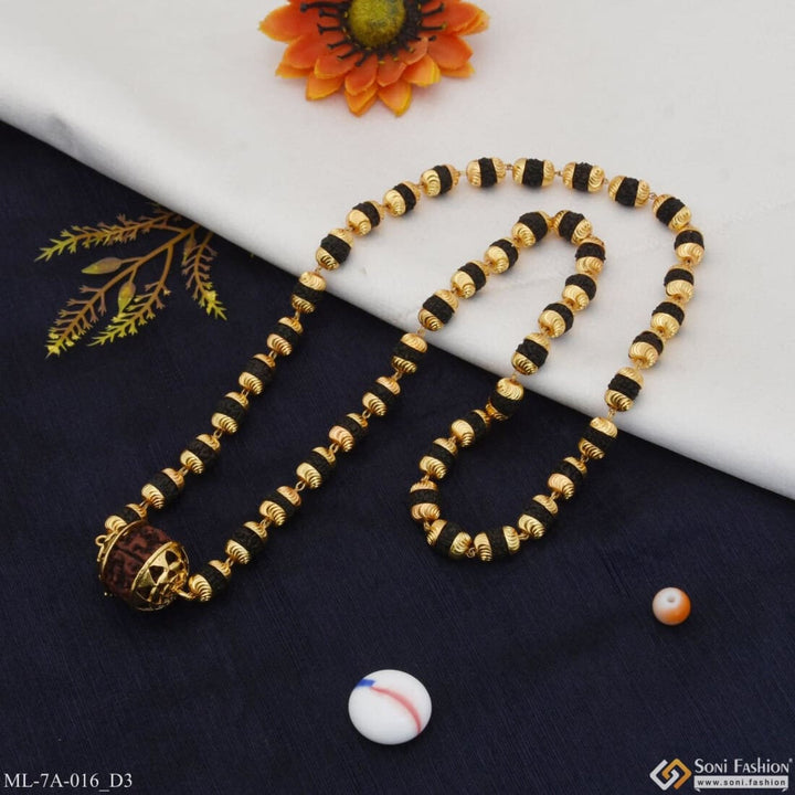 Rudraksha & Single Bead Mala Gold Plated For Men - Style