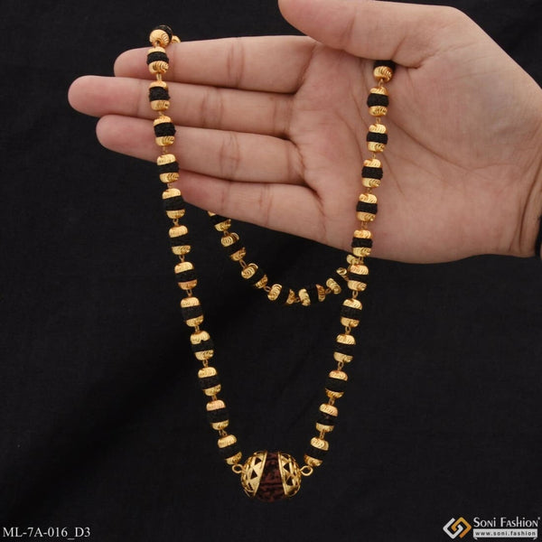 Rudraksha & Single Bead Mala Gold Plated For Men - Style