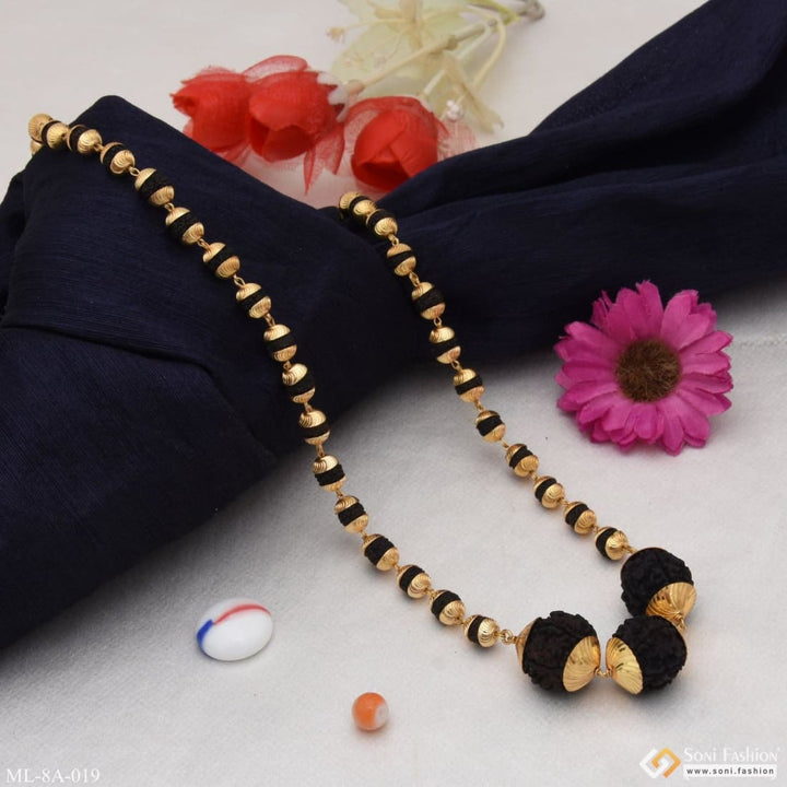 Rudraksha & three big bead mala gold plated for men - style