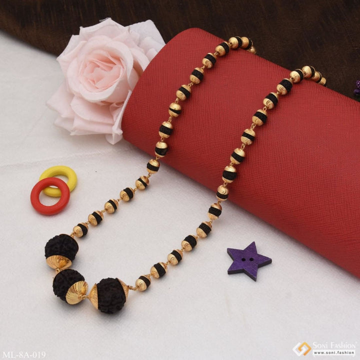 Rudraksha & three big bead mala gold plated for men - style