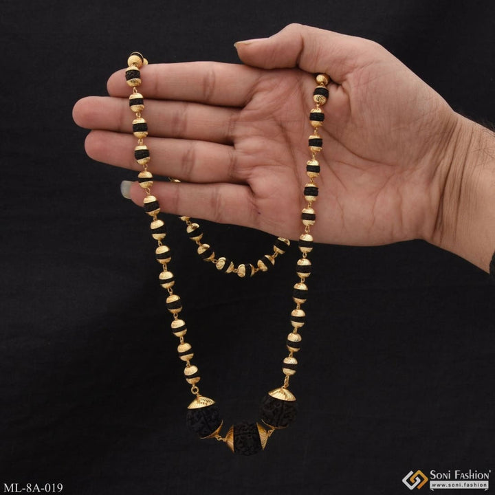 Rudraksha & three big bead mala gold plated for men - style