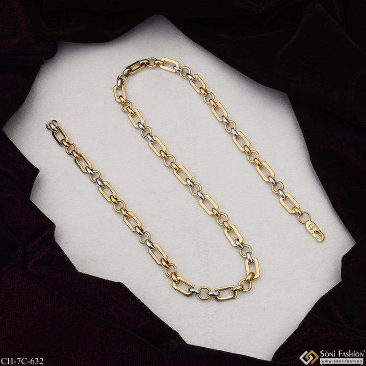 Silver & Gold Color Glittering Design Stainless Steel Chain