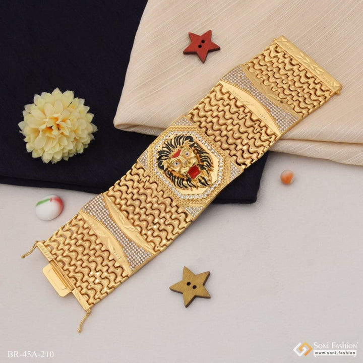 Big Size Lion Face With Diamond Elegant Design Gold Plated