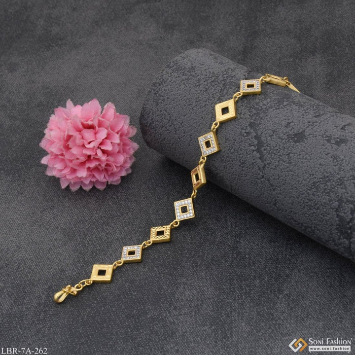 Square Shape With Diamond New Style Gold Plated Bracelet