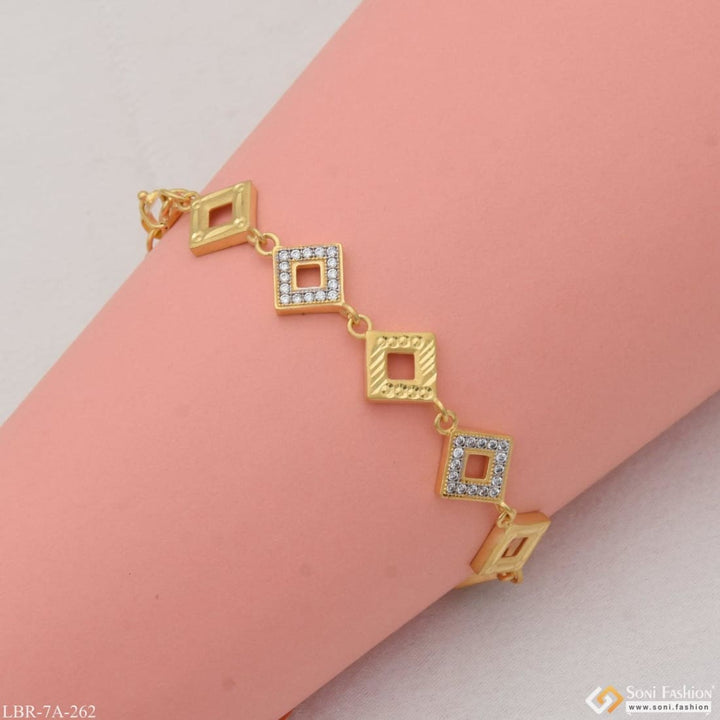 Square Shape With Diamond New Style Gold Plated Bracelet