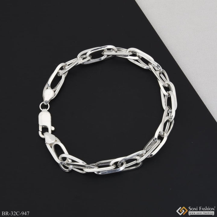 Sterling silver sophisticated design bracelet for men - Style C947 in silver.