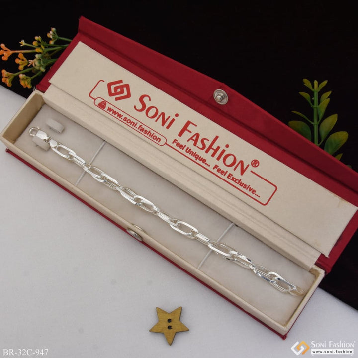 Sterling Silver Sophisticated Design Bracelet for Men - Style C947 with chain and star oh charm