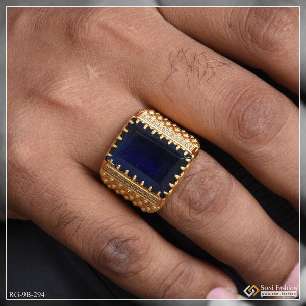 Blue Stone With Diamond Fashionable Design Gold Plated Ring