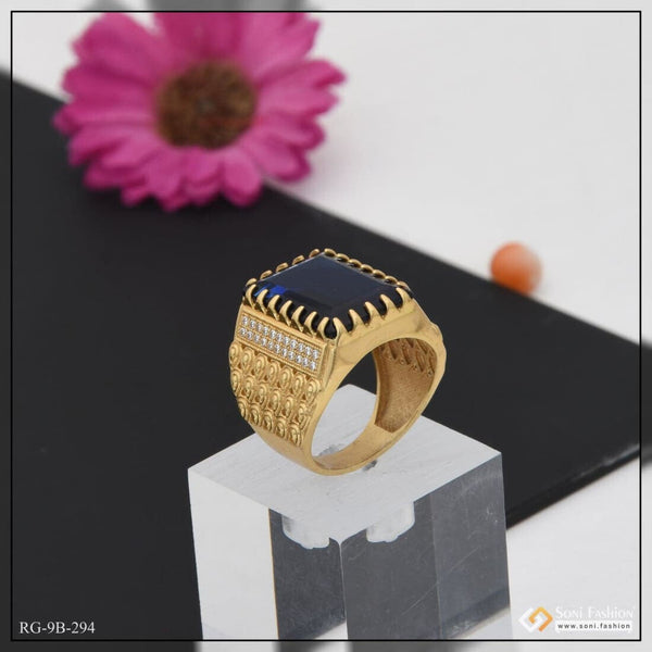 Blue Stone With Diamond Fashionable Design Gold Plated Ring