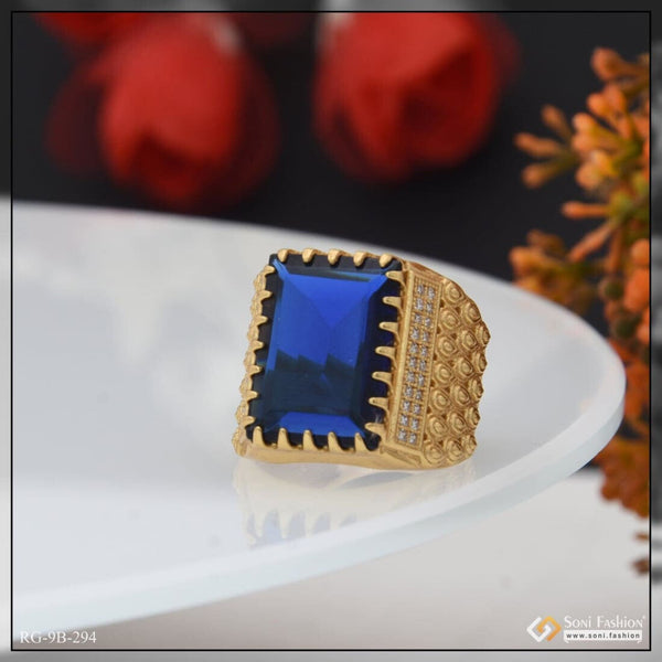 Blue Stone With Diamond Fashionable Design Gold Plated Ring