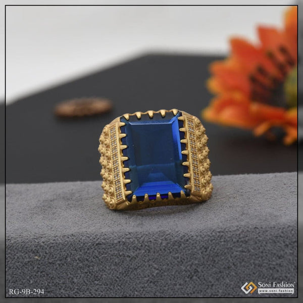 Blue Stone With Diamond Fashionable Design Gold Plated Ring