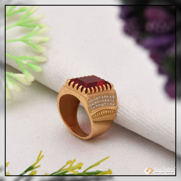 Red stone with diamond fashionable design gold plated ring