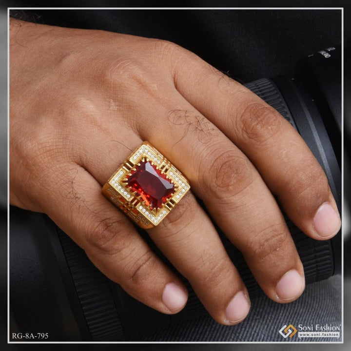 Red stone with diamond finely detailed design gold plated