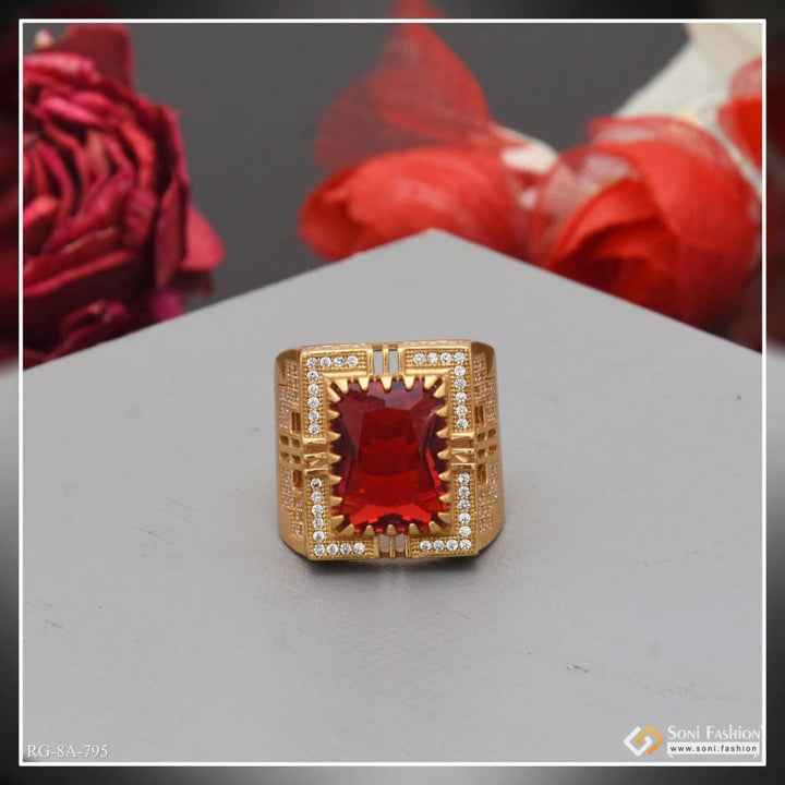 Red stone with diamond finely detailed design gold plated