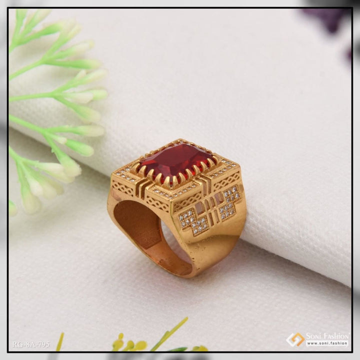 Red stone with diamond finely detailed design gold plated