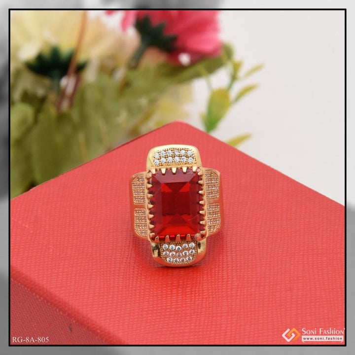 Red stone with diamond finely detailed design gold plated