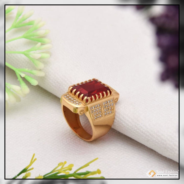 Red stone with diamond finely detailed design gold plated