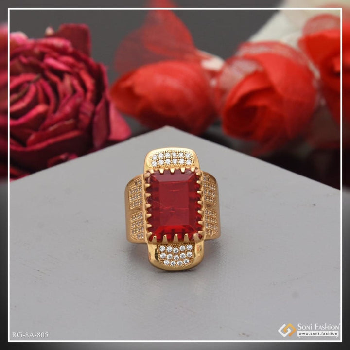 Red stone with diamond finely detailed design gold plated