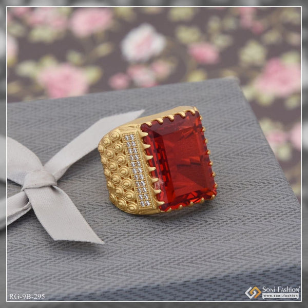 Red stone with diamond finely detailed design gold plated