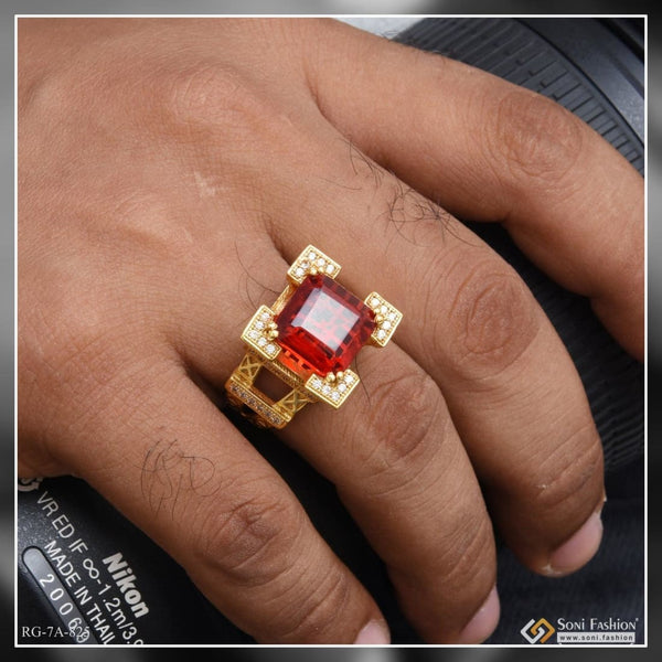Red stone with diamond superior quality unique design gold plated ring –  Soni Fashion®