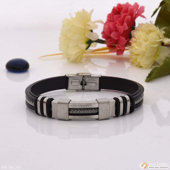 Superior Quality Unique Design Silver & Black Color Men’s Bracelet - Style B207